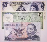 BILLETES
BILLETES EXTRANJEROS
LOTES DE CONJUNTO
Lote de 3 billetes. Cayman Dólar, México 20 Pesos 2005, Surinam 25 Gulden 1985. EBC+ a MBC+