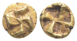Greek
IONIA, uncertain mint (Circa 625-600 BC).
EL 1/24 Stater. (7.2mm, 0.65g)
Phokaic standard, geometric type. Raised clockwise swastika pattern / Q...