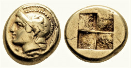 Greek
IONIA, Phokaia. (Circa 478-387 BC)
EL Hekte (10.9mm 2.53g)
Helmeted head of Athena left; below, small seal left. / Quadripartite incuse square. ...