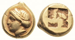 Greek
IONIA, Phokaia. (Circa 478-387 BC).
EL Hekte (11.3mm 2.54g)
Young female head left; below, seal left / Quadripartite incuse square.
Bodenstedt E...
