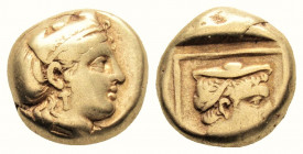 Greek
LESBOS, Mytilene. (Circa 412-378 BC).
EL Hekte (9.9mm 2.52g)
Head of Kybele right, wearing turreted crown and single-pendant earring. / Head of ...