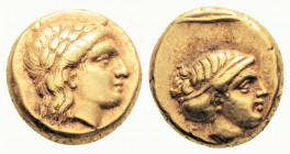 Greek
LESBOS, Mytilene. (Circa 377-326 BC).
EL Hekte (10.7mm 2.55g)
Laureate head of Apollo right; [small serpent behind neck] / Head of Artemis right...