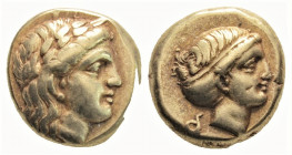 Greek
LESBOS. Mytilene. (Circa 377-326 BC).
EL Hekte (10.2 mm, 2.53 g)
Laureate head of Apollo to right. / Head of Artemis to right, her hair in sphen...