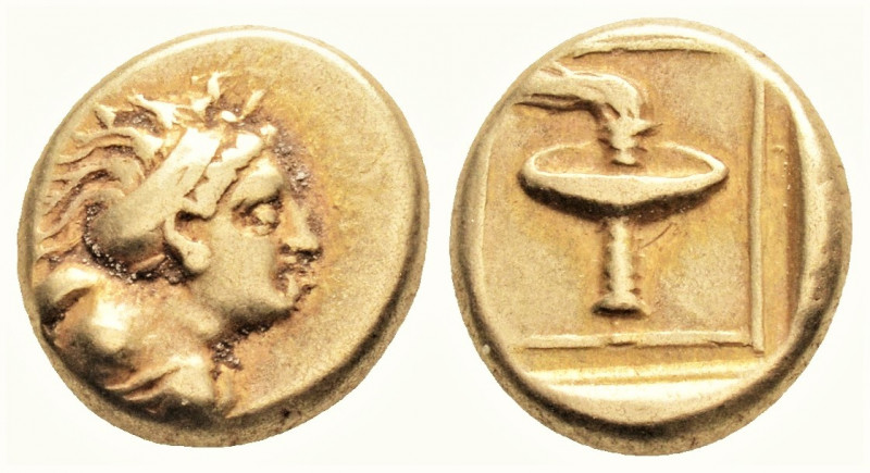 Greek
LESBOS Mytilene (Circa 377-326 BC). 
EL Hekte (11.6mm, 2.52g)
Half length ...