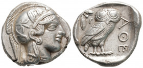 Greek Coins
ATTICA. Athens. (Circa 449-404 BC.)
AR Tetradrachm (25mm 17.14g)
Head of Athena to right, wearing crested Attic helmet adorned with three ...