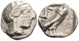 Greek
ATTICA, Athens. (Circa 449-404 BC).
AR tetradrachm (25.6mm 17g)
Head of Athena right, wearing earring and crested Attic helmet decorated with ol...