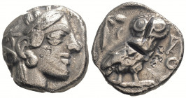 Greek
ATTİCA, Athens, (Circa 449-404 BC)
AR Tetradrachm (23.6 mm 16.74g.)
Head of Athena right, wearing earring and crested Attic helmet decorated wit...