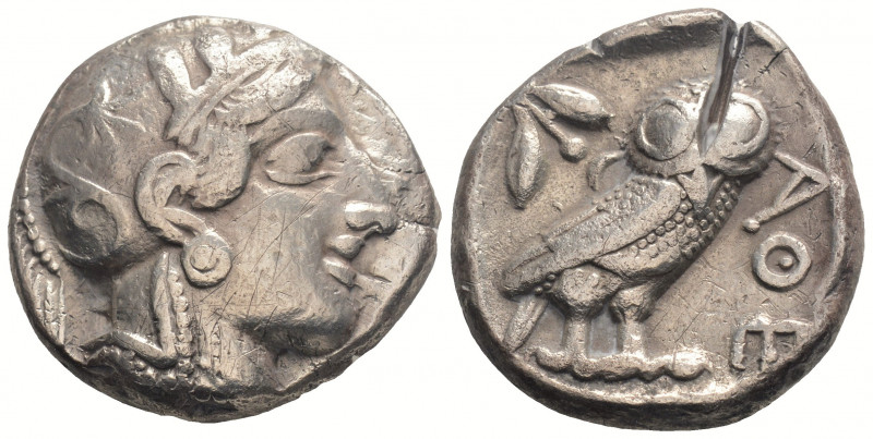 Greek
ATTICA. Athens. (Circa 449-404 BC.)
AR Tetradrachm (24.6mm 17.10g)
Head of...