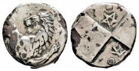Greek
THRACE, Chersonesos. (Circa 386-338 BC)
AR Hemidrachm (13.9mm 1.92g)
Forepart of lion right, head reverted / Quadripartite incuse square with al...