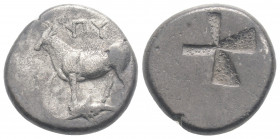 Greek
THRACE Byzantion (Circa 357-340 BC )
AR Drachm (17 mm, 5.22 g.)
Cow standing left on dolphin. / Quadripartite incuse square of mill-sail form. 
...