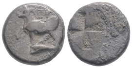 Greek
THRACE. Byzantion (Circa 357-340 BC )
AR Drachm (16.5 mm, 5.28 g.)
Cow standing left on dolphin. / Quadripartite incuse square of mill-sail form...