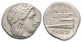 Greek
BITHYNIA, Kios (Circa 350-300 BC)
AR Hemidrachm (14.5mm., 2,32g).
KIA, laureate head of Apollo right / ΣΩΣΙ-ΓΕΝΗΣ, prow of galley left, ornament...