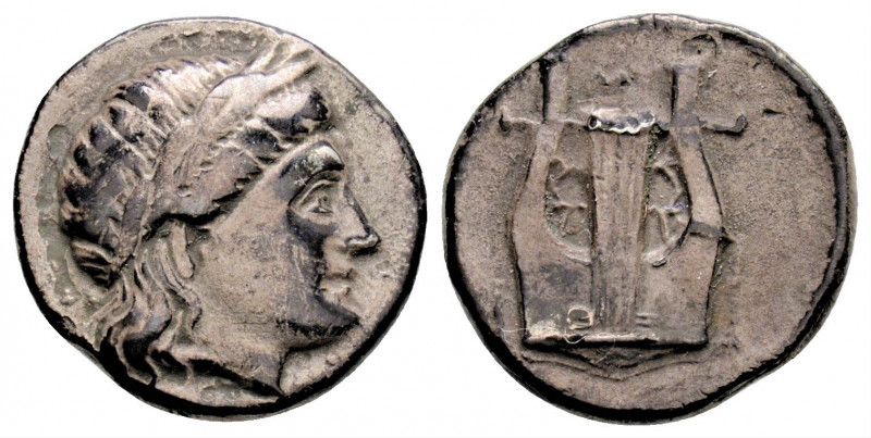 Greek 
Lesbos, Mytilene. (Circa 350-250 BC)
AR Hemidrachm (14.8mm 2.57g)
Laureat...