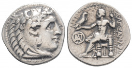 Greek
KINGS OF MACEDON. Miletos. Alexander III 'the Great' (Circa 336-323 BC)
AR Drachm (18.8mm, 4.20g)
Head of Herakles right, wearing lion skin / AΛ...