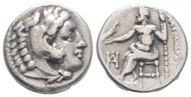 Greek
KINGS OF MACEDON. Miletos. Alexander III "the Great" (Circa 336-323 BC)
AR Drachm (15.4mm, 4,20 g)
Head of Herakles to right, wearing lion's ski...