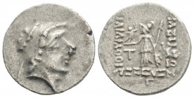 Greek
CAPPADOCIAN KINGDOM. Ariarathes V Eusebes Philopater (Circa 163-130 BC). 
AR Drachm (17.7mm, 3.69g).
Eusebeia-Mazaca, dated Year 3 (161/0 BC). D...