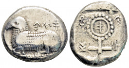 Greek
CYPRUS, Salamis. Euelthon (or successors). (Circa 530/15-500 BC). 
AR Stater (21.6mm, 10.85g). 
Ram recumbent left; e-u-we-le-to-to-se (in Cypri...