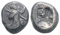Greek
ACHAEMENID EMPIRE, Sardes. Time of Darios I to Xerxes II (Circa 485-420 BC).
AR Siglos (15.7mm 5.55g)
Persian king in kneeling-running stance ri...