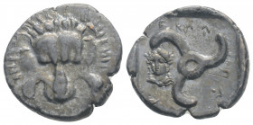 Greek
DYNASTS of LYCIA. Perikles. (Circa 380-360 BC)
AR Third Stater (17.2 mm, 3.14 g.)
Facing lion's scalp. / 'Perikles' in Lycian; triskeles; to lef...