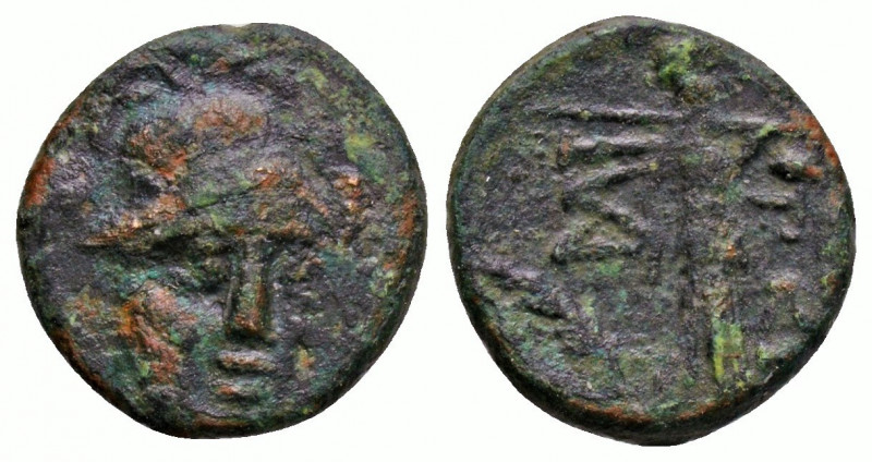 Greek
TROAS, Ilion. (Circa 133-119 BC).
AE Bronze (12.3mm, 1.16g)
Helmeted head ...