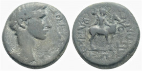 Roman Provincial
LYDİA. Tripolis. Augustus (27 BC-AD 14). 
AE Bronze (18mm, 4.78g)
Obv: ΣΕΒΑΣΤΟΣ, bare head right 
Rev: ΙΕΡΑΤΙΚΟΣ ΤΡΙΠΟΛΕΙΤΩΝ, rider o...