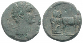 Roman Provincial
MACEDON. Philippi. Augustus (27 BC-AD 14). 
AE Bronze (18.6mm, 4,89g). 
Obv: AVG Bare head of Augustus to right.
Rev: Two founders dr...