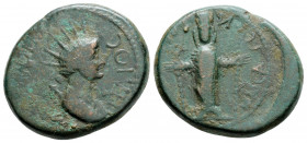 Roman Provincial
LYDIA. Tralles. Pseudo-autonomous (Late 1st century AD)
AE Bronze (20.9mm, 6.27g)
Obv: HΛIOC AΠOΛΛΩN. Radiate and draped bust of Heli...