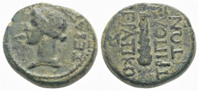 Roman Provincial
LYDIA. Tripolis. Tiberius , (14-37 AD). 
AE Bronze, 1/3 Assarion (16.8mm, 4.75g). 
Obv: ΣEBAΣTH Head of Livia (?) to left. 
Rev: IEPA...