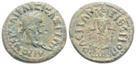 Roman Provincial 
PHRYGIA. Tiberiopolis. Trajan (98-117 AD). 
AE Bronze (20.1mm, 3.88g)
Obv: ΑΥΤΟ ΝΕΡ ΤΡΑΙ ΚΑΙ ΣIΒΑΣ ΓIΡΜ. Laureate head right.
Rev: Τ...