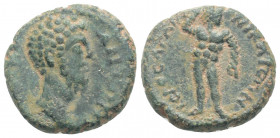 Roman Provincial
BITHYNIA, Nicaea, Commodus (161-180 AD)
AE Bronze (16,3 mm 3,82g)
Obv: Μ ΑVΡ ΚΟ ΑΝΤΩN bare head of Commodus, r.
Rev: ΙƐΡΟϹ ΑΓΩΝ ΝΙΚΑΙ...