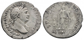 Roman Imperial
Trajan (98-117 AD) Rome
AR Denarius (19,9mm 3g) .
Obv: IMP TRAIANO AVG GER DAC P M TR P COS VI P P, laureate bust right, drapery on far...