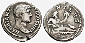 Roman Imperial
Hadrian, (117-138 AD) Rome.
AR Denarius (17,9 mm 3.24 g)
Obv: HADRIANVS AVG COS III P P Bare-headed and draped bust of Hadrian to right...