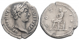 Roman Imperial 
Hadrian (117-138 AD) Rome
AR Denarius (19,5mm 3,26g)
Obv: HADRIANVS AVGVSTVS PP. Laureate head right, slight drapery.
Rev: COS III. Pu...