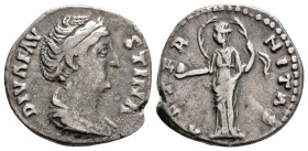 Roman Imperial
Diva Faustina I (after 141 AD).Rome 
AR Denarius (17,4 mm 3g)
Obv: DIVA FAVSTINA, draped bust to right 
Rev: AETERNITAS, Providentia st...
