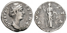 Roman Imperial
Diva Faustina I . (After 141 AD).Struck under Antoninus Pius after circa 146 AD. 
AR Denarius (17,8mm, 3.51 g)
Obv: DIVA FAVSTINA, drap...