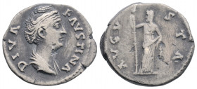 Roman Imperial
Diva Faustina I ( After 141 AD) Rome
AR Denarius (19 mm 2,74g)
Obv: DIVA FAVSTINA, Draped bust of Faustina right.
Rev: AVGVSTA, Ceres s...