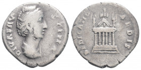 Roman Imperıal
Diva Faustina I (After 141 AD) Rome
AR Denarius (18,2 mm 2,70g)
Obv:DIVA AVG FAVSTINA, draped bust right 
Rev: DEDICATIO AEDIS, hexasty...