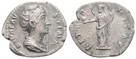 Roman Imperial
Diva Faustina I (After141 AD) Rome
AR Denarius (19,3mm 2,91g)
Obv: DIVA FAVSTINA, draped bust right 
Rev: AETERNITAS, Aeternitas standi...