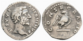 Roman Imperial
Divus Antoninus Pius, (died 161.) Rome, struck under Marcus Aurelius.
AR Denarius (19,1 mm, 3,18 g) 
Obv:DIVVS ANTONINVS Bare head of D...