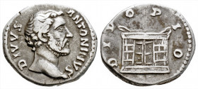 Roman Imperial 
Divus Antoninus Pius (Died 161 AD) Rome. Struck under Marcus Aurelius.
AR Denarius (18 mm, 3.24 g)
Obv: DIVVS ANTONINVS.Bare head righ...