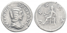 Roman Imperial
Julia Domna (193-217 AD) Rome .
AR Denarius (18,4mm 2,9g)
Obv: IVLIA PIA FELIX AVG, draped bust right 
Rev: VESTA, Vesta seated left, h...