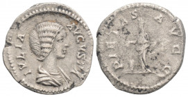Roman Imperial
Julia Domna (193-217 AD) Rome
AR Denarius (19,4 mm, 3g) 
Obv: IVLIA AVGVSTA Draped bust of Julia Domna to right. 
Rev: PIETAS AVGG Veil...