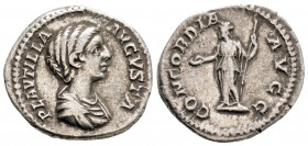 Roman Imperial
Plautilla (202-205 AD) Rome
AR Denarius (18,6 mm, 3.40 g)
Obv: PLAVTILLA AVGVSTA draped bust to right 
Rev: CONCORDIA AVGG, Concordia s...