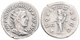 Roman Imperia
Philip I (244-249 AD). Rome
AR Denarius (22,3mm 3,15g)
Obv: IMP M IVL PHILIPPVS AVG, radiate, draped and cuirassed bust right 
Rev: AEQV...