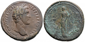 Roman Imperial
Antoninus Pius (138-161 AD) Rome 
AE Sestertius (35,9 mm 31g)
Obv: ANTONINVS AVG PIVS P P TR P COS III, laureate head to right 
Rev: SA...