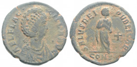 Roman Imperial 
Aelia Flaccilla (Augusta, 379-386/8) Constantinople.
AE Follis (21,8 mm 4,31g)
Obv: AEL FLACCILLA AVG.Diademed and draped bust right.
...
