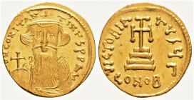 Byzantine
Constans II. (641-666 AD) Constantinople
AV Solidus (20.4mm, 4.44g). 
Obv: Crowned and draped bust facing, holding globus cruciger.
Rev: Cro...
