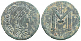 Byzantine
Anastasius I. (491-518 AD). Constantinople
AE Follis (24,6mm, 8,53g) 
Obv: Diademed, draped, and cuirassed bust right
Rev: Large M; cross ab...