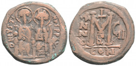 Byzantine 
Justin II, (565-578 AD) Constantinople
AE Follis (30,04mm 14g) 
Obv: DN IVSTINVS PP AVG, Justin II and Sophia enthroned facing 
Large M, ab...