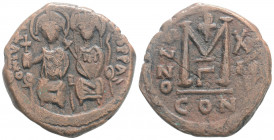 Byzantine
Justin II, with Sophia,(565-578 AD) Constantinople 
AE 40 Nummi(29,9mm 12,72g)
Obv: D N IVSTINVS P P AVG, Justin II, on left holding globus ...